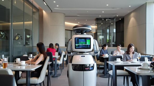 Robot serveur dans un restaurant moderne et technologique