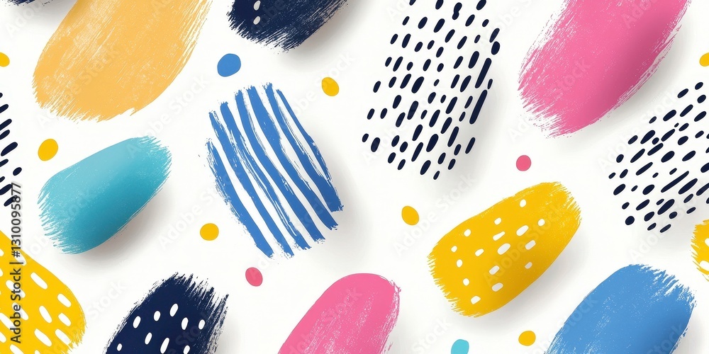 Poster colorful abstract pattern with brush strokes and dots in various shades