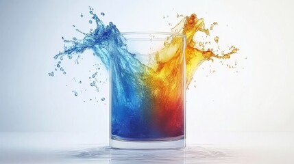 Concept of Bartending Cocktail Techniques. Fresh Juice Burst with an Orange Slice in Lively Blue Waves