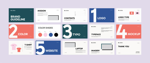 Brand Guideline Design Template. Logo and Brand identity strategy guide manual presentation. Logo guideline book.