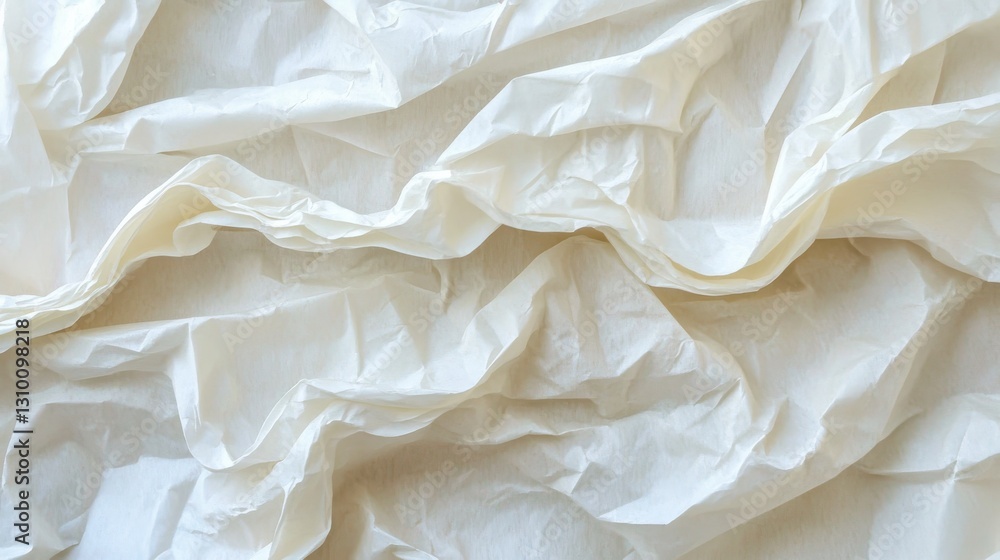 Poster crinkled vellum: abstract light beige paper background texture with soft folds and subtle shadows