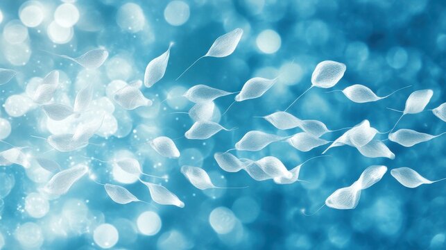 Microscopic Parasites in a Vivid Blue:  Artistic Render of Protozoa in Motion with Bokeh Effects.