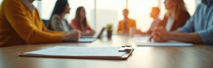 Meeting in corporate office boardroom. Negotiators reach resolution. Close-up shows contract signing after intense business deal discussions. Collaboration, strategy, successful settlement, diplomacy