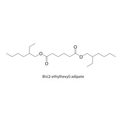 Bis(2-ethylhexyl) adipate skeletal structure .Aliphatic amine compound schematic illustration. Simple diagram, chemical formula.