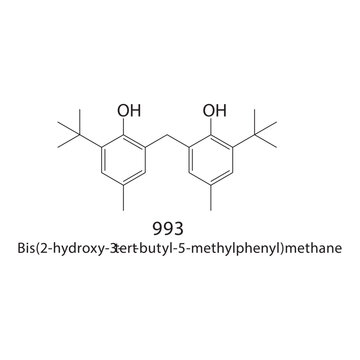 Bis(2-hydroxy-3-tert-butyl-5- methylphenyl)methane skeletal structure .Organosulfur compound schematic illustration. Simple diagram, chemical formula.