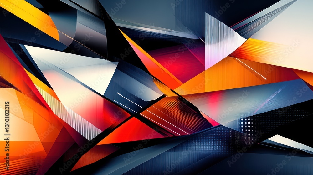 Poster abstract geometric art with vibrant colors and sharp angles.