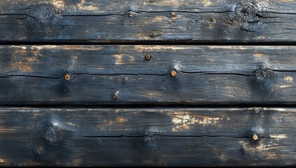 Fototapeta premium Close-up of weathered and charred wooden surface showcasing rough texture with natural knots and weathering