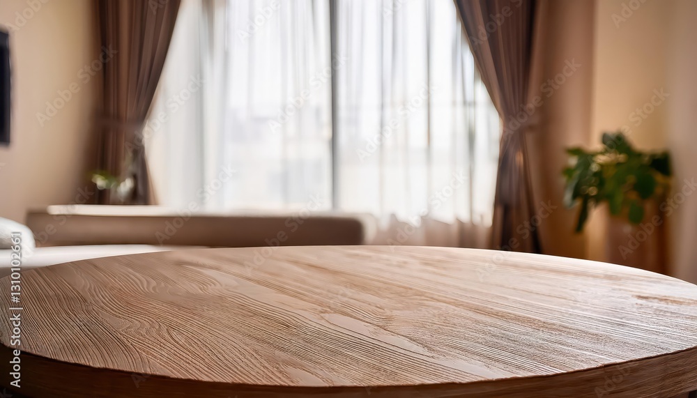 Poster blurred serenity empty table in spalike ambiance amidst calming curtained window and soft blur of a 