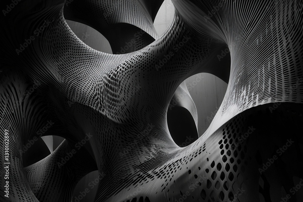 Aufkleber intricate black and white abstract design showcasing flowing shapes and patterns, evoking sense of d