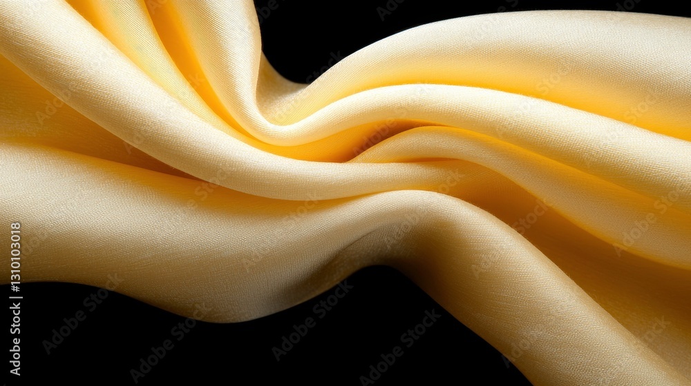 Poster soft and shiny yellow satin fabric draped elegantly, creating smooth waves