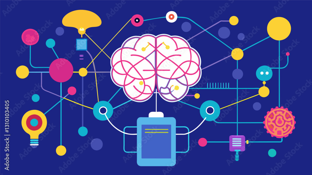 Poster the rational thinking machine with its complex web of wires processes thoughts in a odical and syste