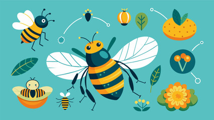 Doodles of different types of bees accompanied by facts about their declining population and the crucial role they play in pollination.. Vector illustration
