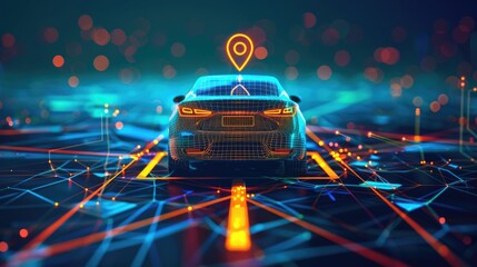 Back View of a Modern Car with GPS Signal Transmission for Safety