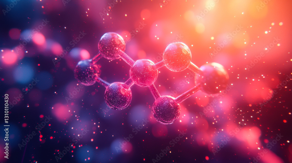 Poster colorful representation of molecular structures created in a digital art style showcasing scientific
