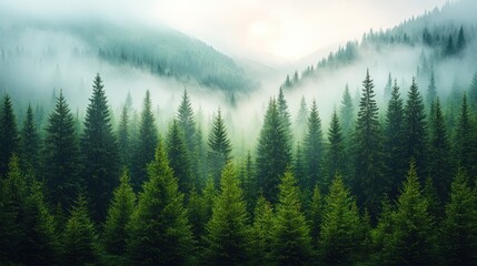 Misty Mountain Forest Sunrise, Travel Poster