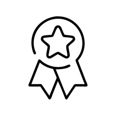 Award ribbon icon in black outline on white background