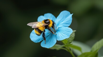 Bumblebee pollinating a vibrant blue flower.