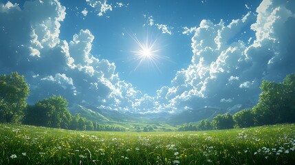 Obraz premium A beautiful sunny day with a vibrant green meadow