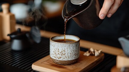 Cozy morning ritual with freshly brewed coffee in artisan ceramic cup