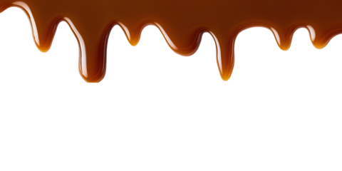 A caramel-colored liquid flows across a transparent background creating beautiful streaks