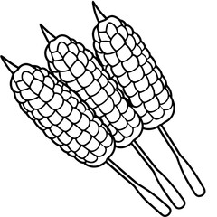 Three intricately designed corn cobs showcased in a minimalist style