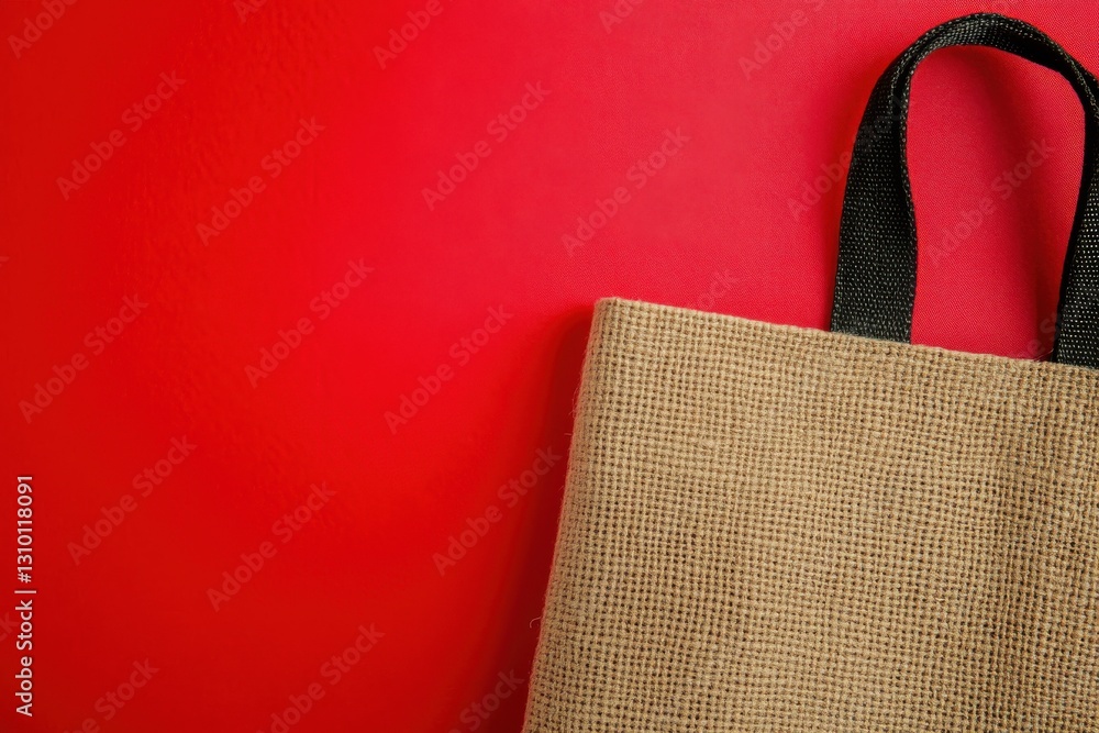 Aufkleber simple jute bag on a vibrant red surface perfect for shopping or everyday use without the need for p