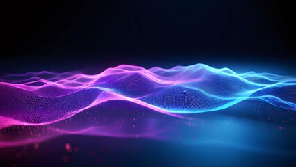 Abstract neon waves, digital landscape, dark background, tech design