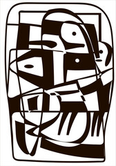 Abstract art freehand drawing black and white llustration