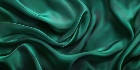 Fototapeta premium Luxurious emerald green satin fabric with elegant folds