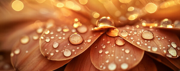 A captivating close-up of delicate autumn petals, glistening with water droplets.