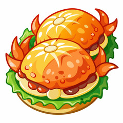 Colorful cartoon crabs with vibrant shells on a leafy background