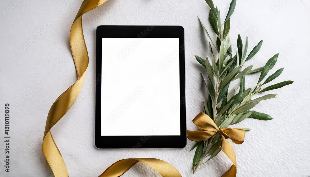 Poster closeup of empty tablet screen minimalistic electronic device mockup in a clean, modern environment,