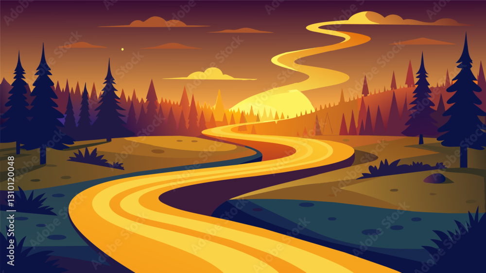 Aufkleber the winding path of the virtue path is illuminated with warm golden light and leads towards a serene