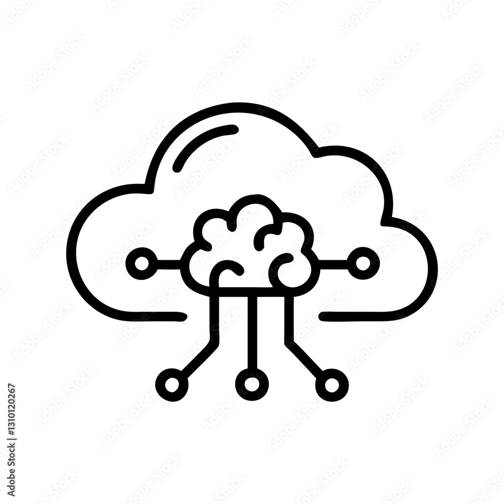 Poster cognitive computing cloud icon with neural connections, technology concept