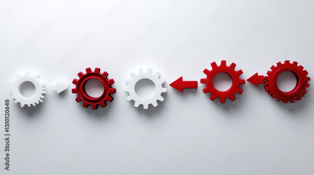 Poster red and white gears depicting workflow process.