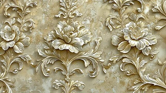 Elegant 3D Floral Damask Wallpaper Design