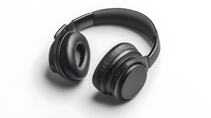 Black headphones on white background (1)