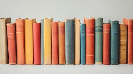 Naklejka premium Row of vintage books on a plain background