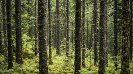 Obraz premium Lush Conifer Trees in Forest - Wildlife Preserve