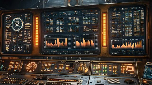 Futuristic Control Room: Steampunk-Inspired Digital Interface