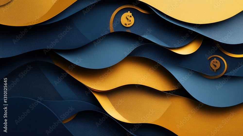 Aufkleber sophisticated layered paper art background representing financial growth with golden and deep blue t