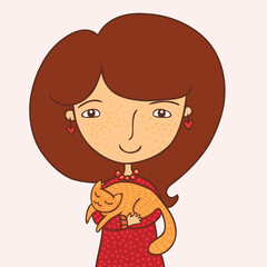 Girl Holding a Sleeping Cat