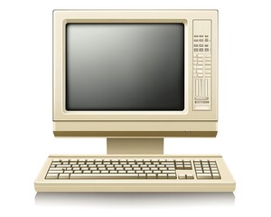 Fototapeta premium An ancient computer monitor and keyboard illustration in cream color