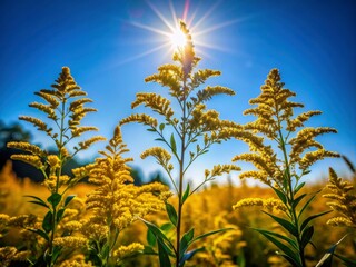 Goldenrod Silhouette, Blue Sky, Wildflower, Herb, Nature Photography, Sunset, Field, Plant, Silhouette, Botanical,  Summer, Autumn, Landscape,  Photography, Image, Backlit,  Golden Hour,  Sunlight