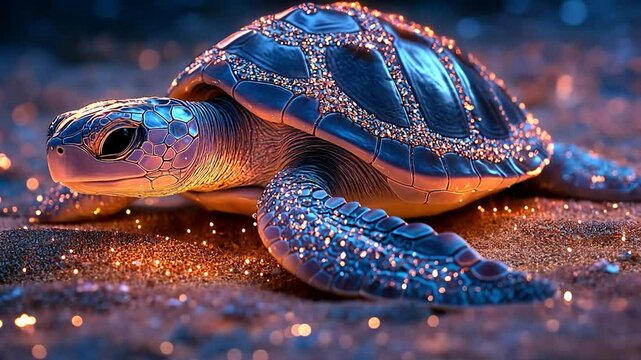 Glimmering Turtle on a Sparkling Shore