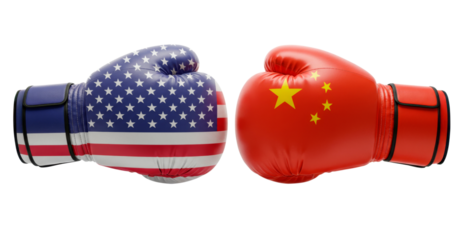 USA and China boxing gloves facing each other representing international trade war