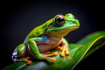 Green Frog Black Background Product Photography - Studio Shot, Amphibian, Reptile, Wildlife, Nature, Macro Photography