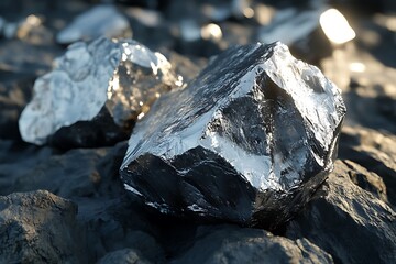 Metallic lithium texture with rugged surfaces reflects raw ore concept  
