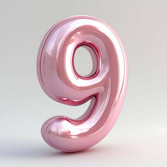 3D Pink Glossy Number 9: Stylish & Vibrant Digital Illustration for Creative Design