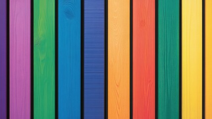 Vibrant vertical planks showcase a spectrum of colors, from purple to yellow, creating a lively backdrop, Ideal for design, marketing, or artistic projects needing a splash of color,